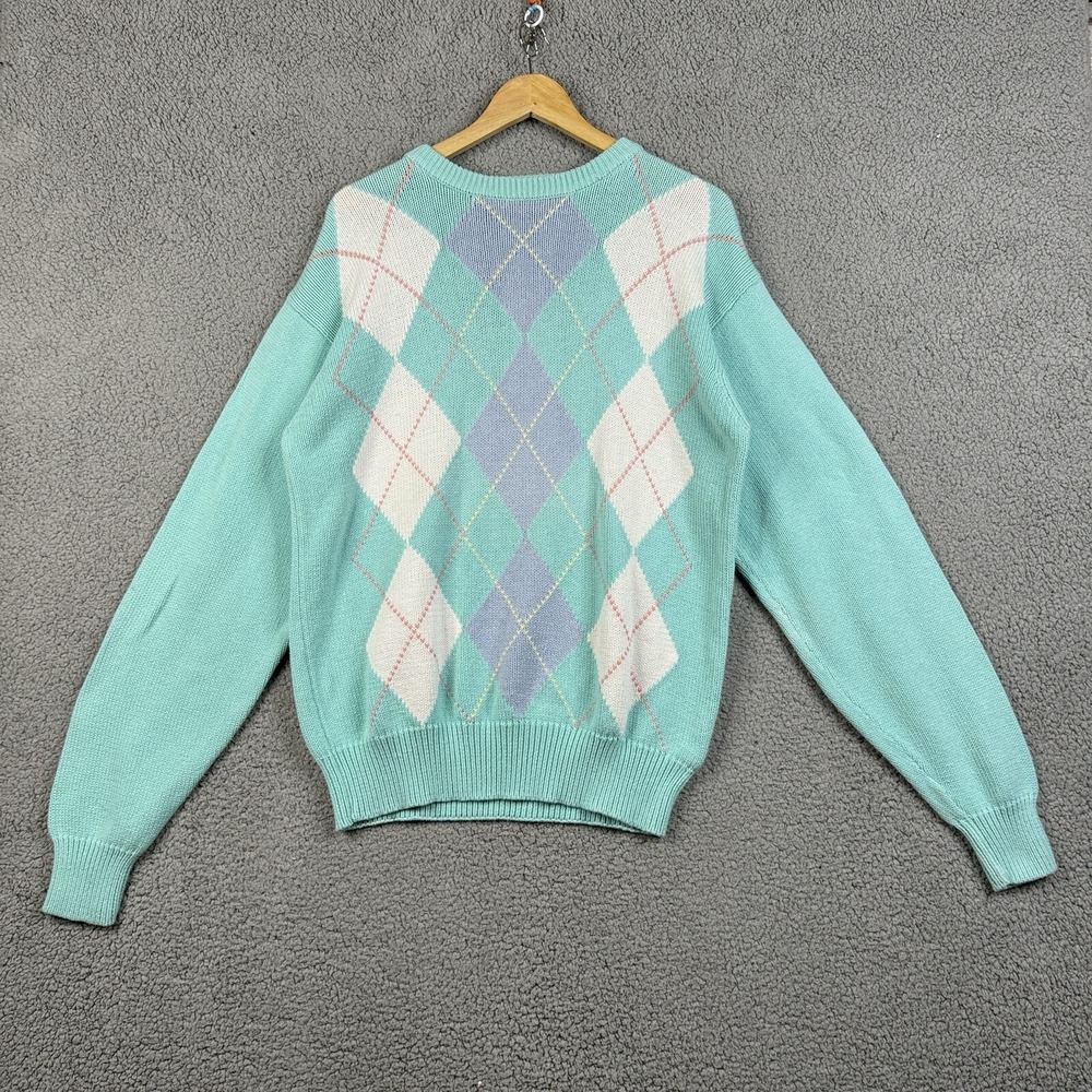 Christopher Hayes Sweater Mens Size Medium Turqouise Cable Knit Argyle Vintage